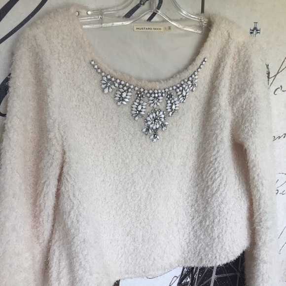 Mustard seed beautiful beaded cropped sweater - Picture 1 of 6